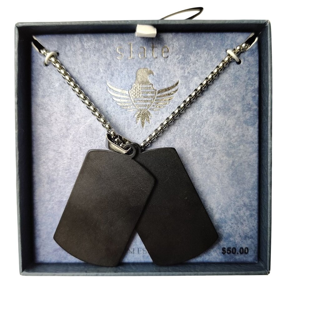 Slate Dog Tag In God We Trust Stainless Steel Necklace With Eagle Design - Picture 3 of 5